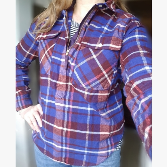 J. Crew Tops - J. Crew Half Zip Buffalo Check Shirt Jacket S